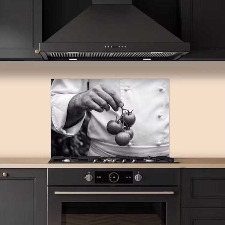 Kitchen splashback for hob - Tomatoes - Chef - Black - White — 5