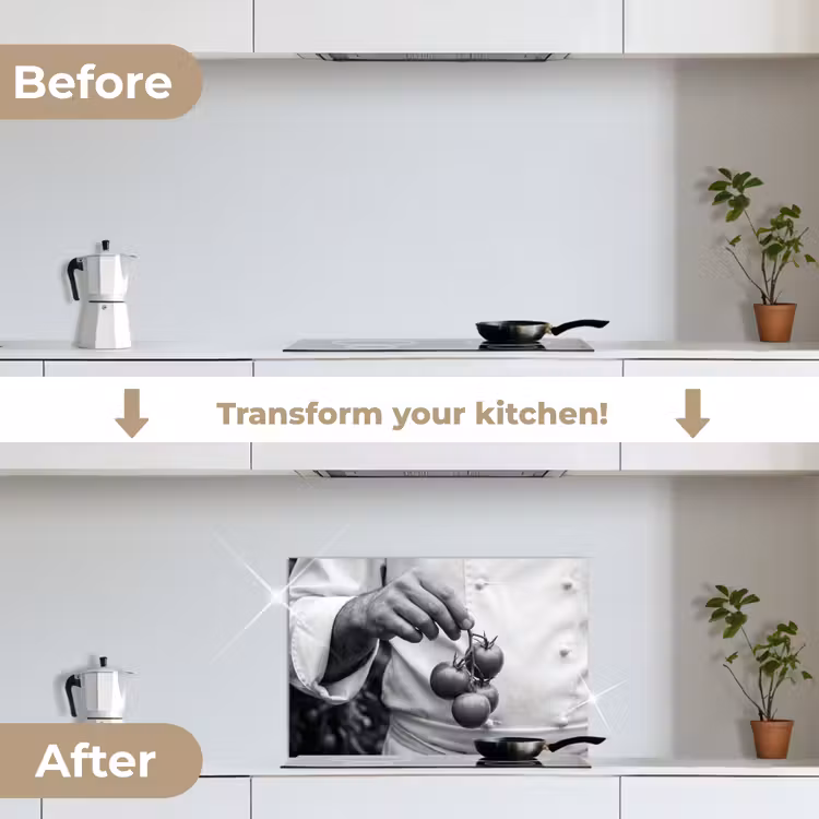 Kitchen splashback for hob - Tomatoes - Chef - Black - White — 7