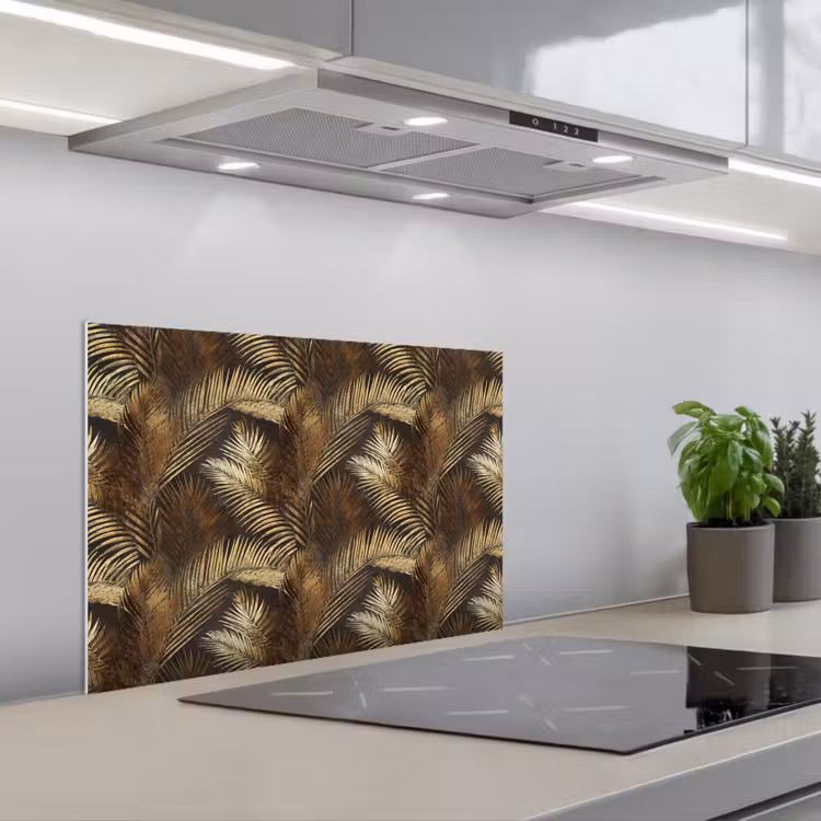 Kitchen splashback for hob - Tropical - Leaves - Gold — 1