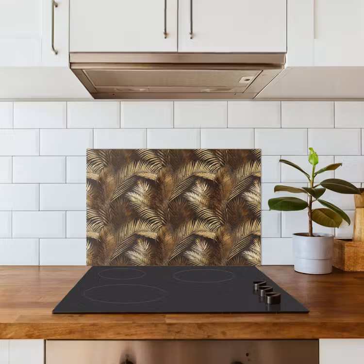 Kitchen splashback for hob - Tropical - Leaves - Gold — 3