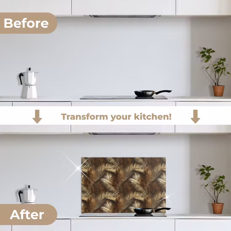Kitchen splashback for hob - Tropical - Leaves - Gold — 7