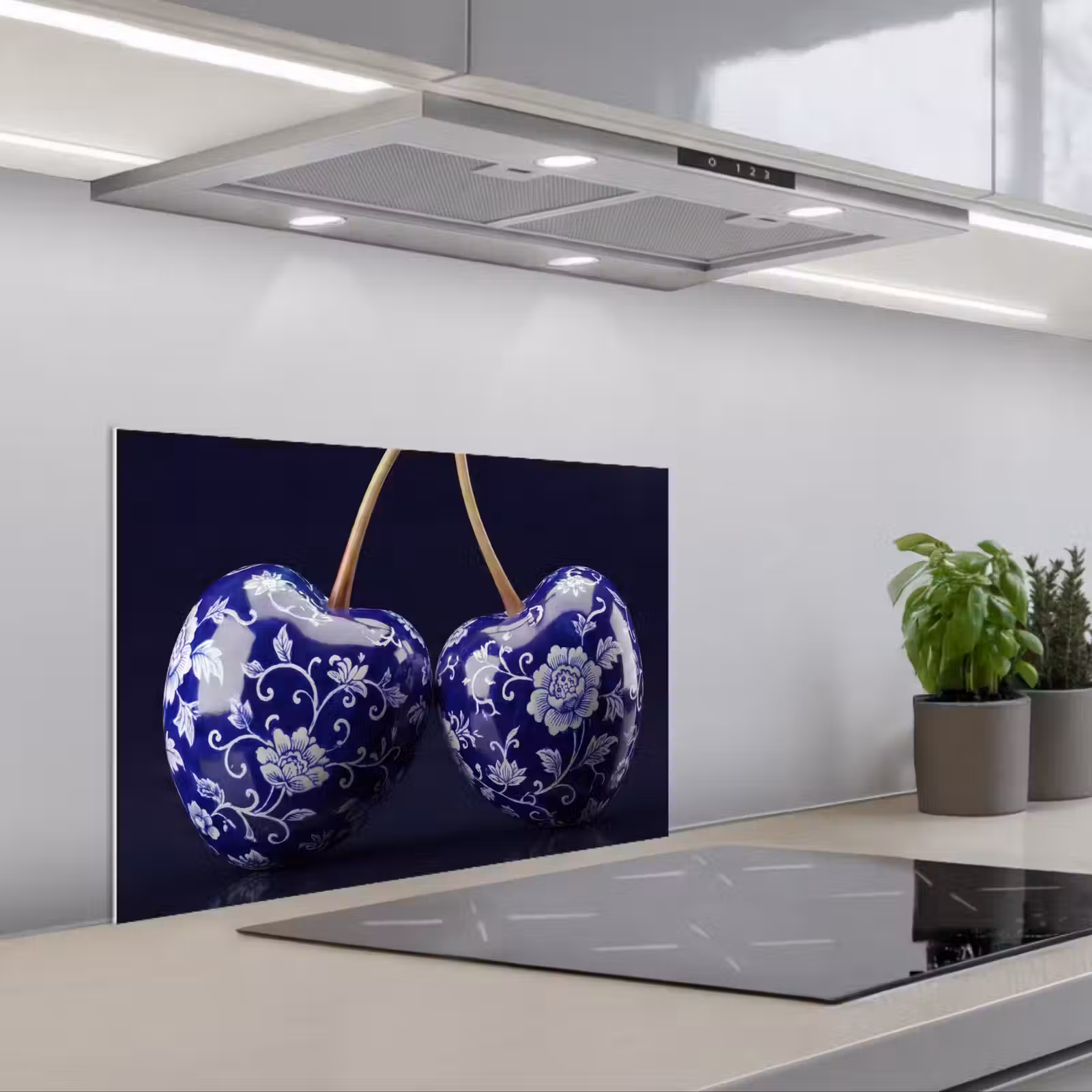 Kitchen splashback for hob - Porcelain - Cherry - Delft - Blue — 1