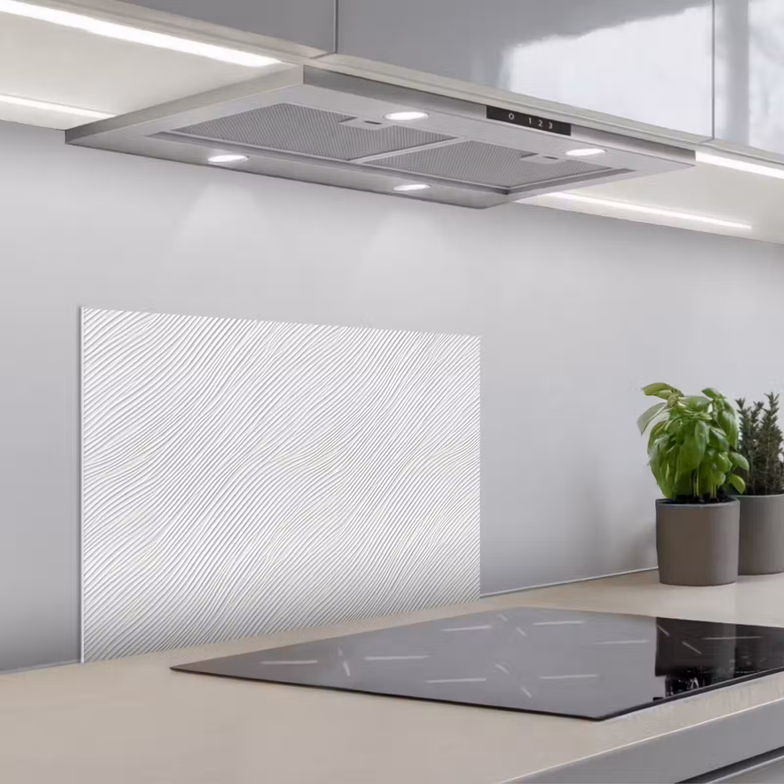 Kitchen splashback for hob - Waves - Ribbing - White — 1
