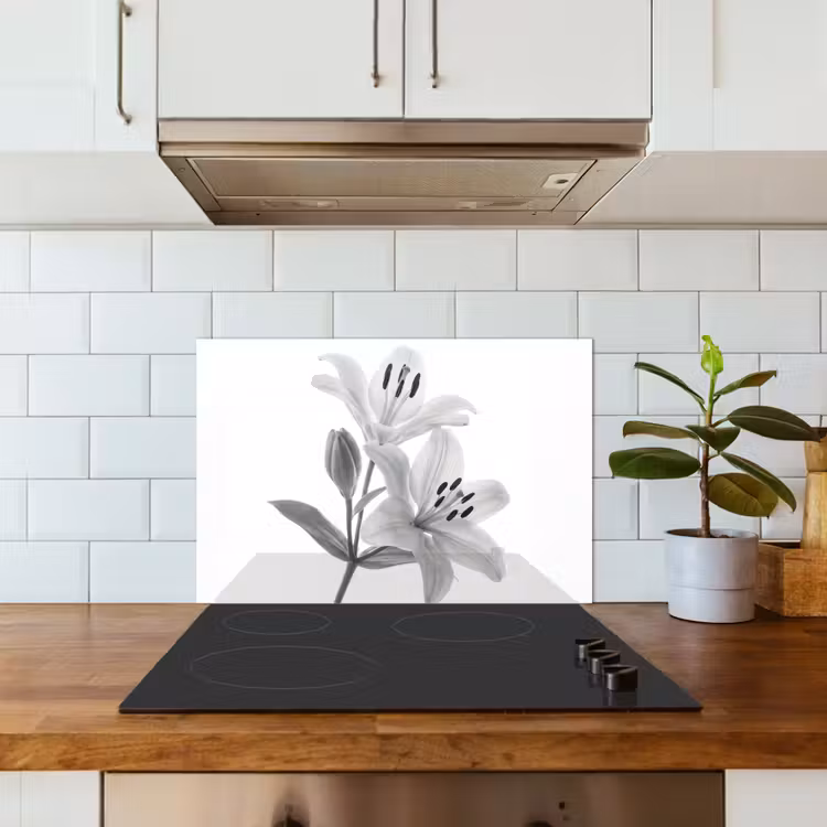 Kitchen splashback for hob - Lilies - Elegant - Black - White — 3