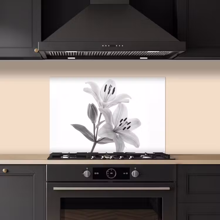 Kitchen splashback for hob - Lilies - Elegant - Black - White — 5
