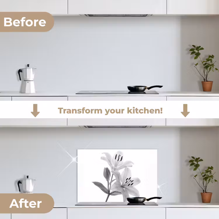 Kitchen splashback for hob - Lilies - Elegant - Black - White — 7