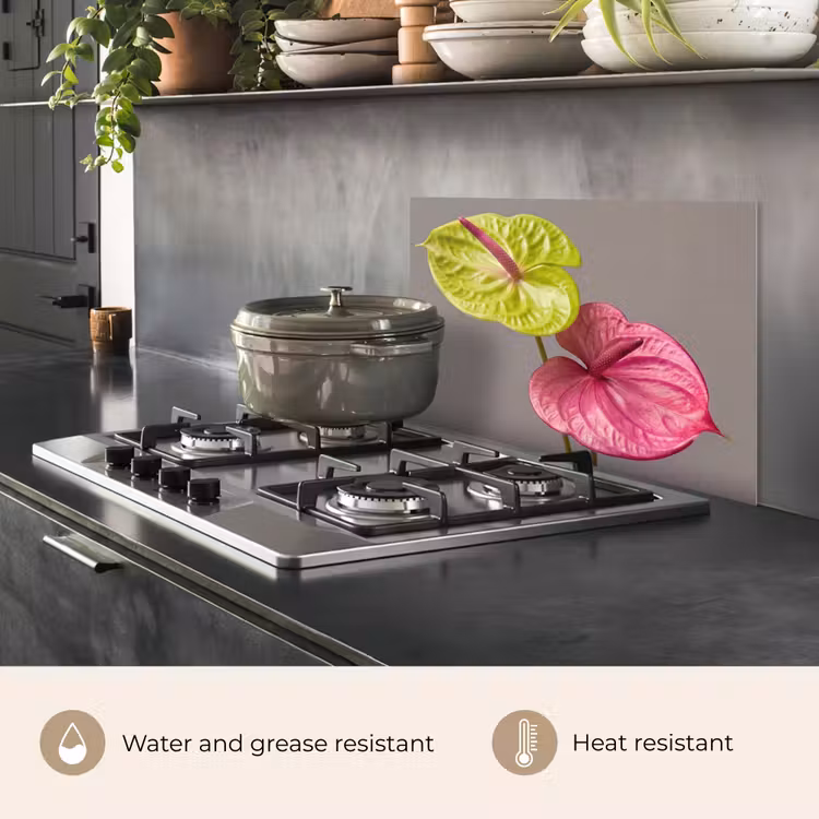 Kitchen splashback for hob - Plants - Anthurium - Green - Pink — 2