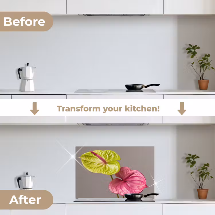 Kitchen splashback for hob - Plants - Anthurium - Green - Pink — 7