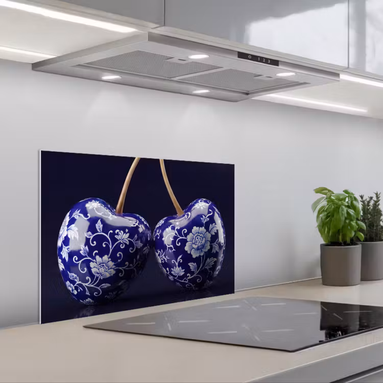 Kitchen splashback for hob - Porcelain - Cherry - Delft - Blue — 1