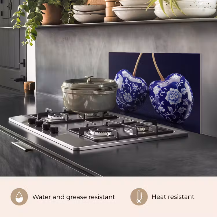 Kitchen splashback for hob - Porcelain - Cherry - Delft - Blue — 2
