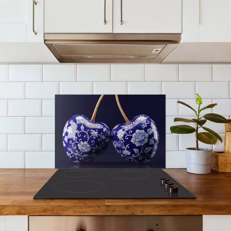 Kitchen splashback for hob - Porcelain - Cherry - Delft - Blue — 3