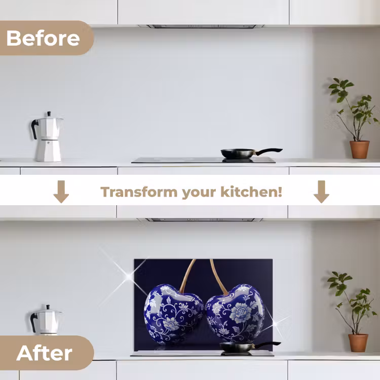 Kitchen splashback for hob - Porcelain - Cherry - Delft - Blue — 7