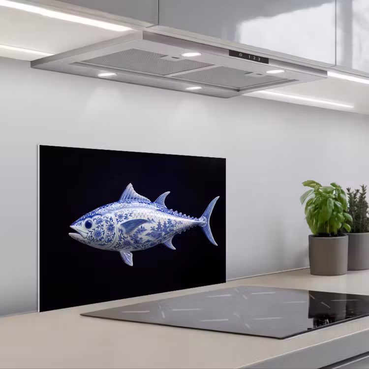 Kitchen splashback for hob - Porcelain - Tuna - Delft - Blue — 1