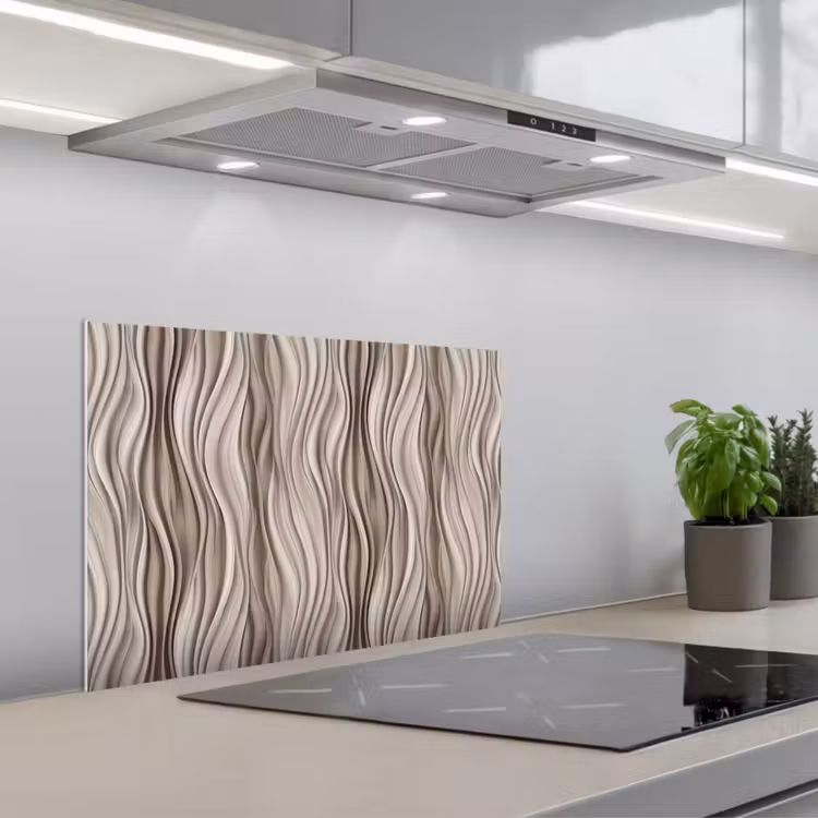 Kitchen splashback for hob - Waves - 3D - Cream — 1