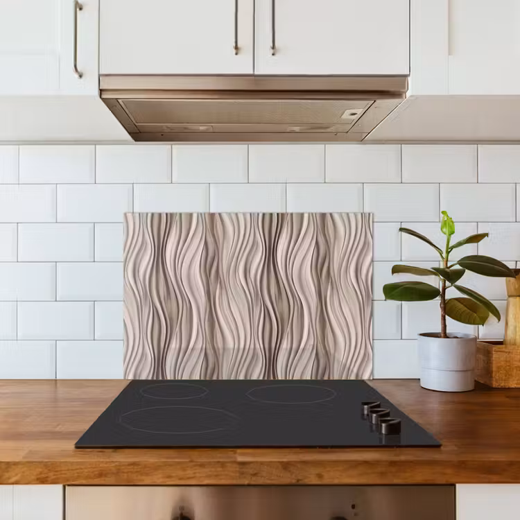 Kitchen splashback for hob - Waves - 3D - Cream — 3