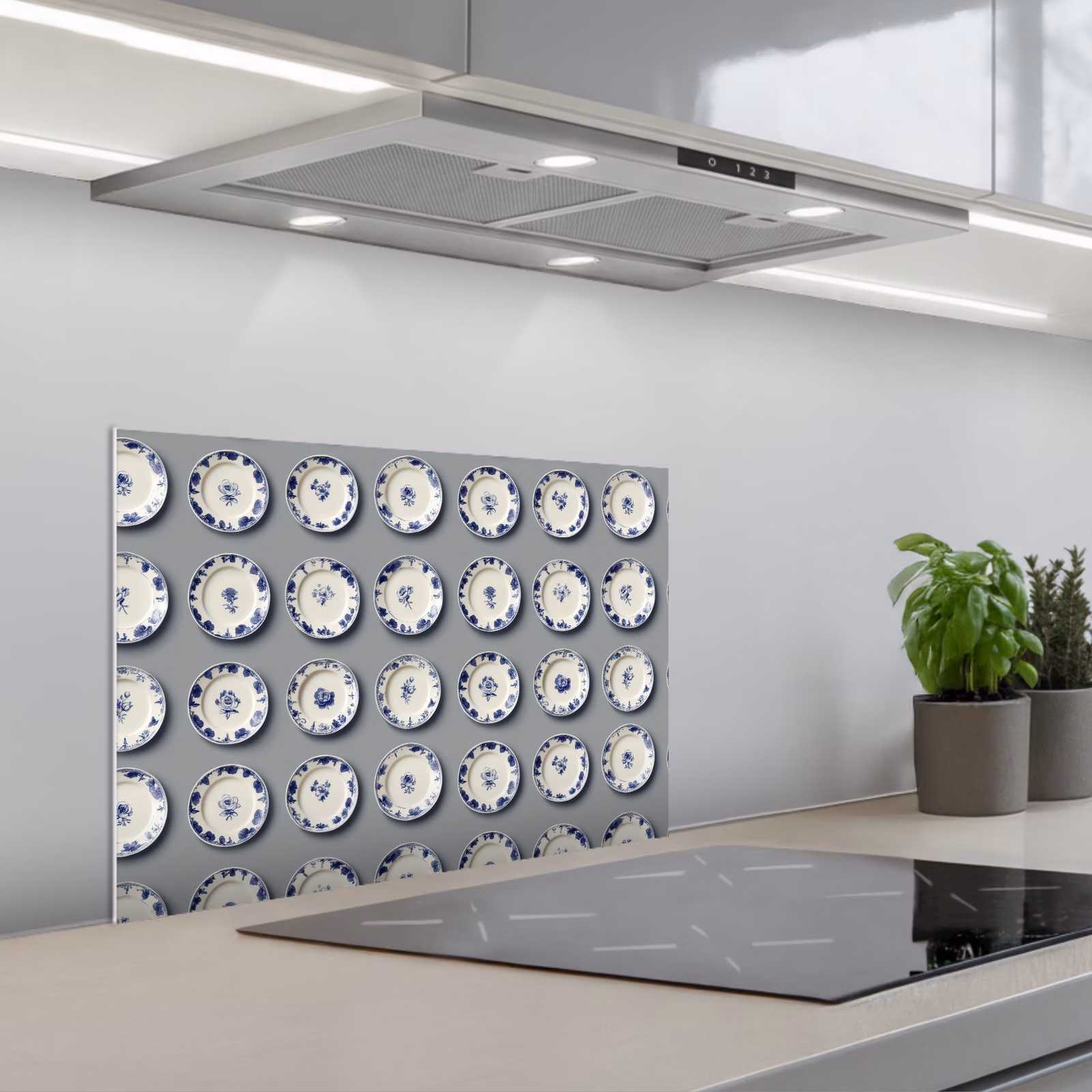 Kitchen splashback for hob - Signs - Flowers - Blue - White — 1