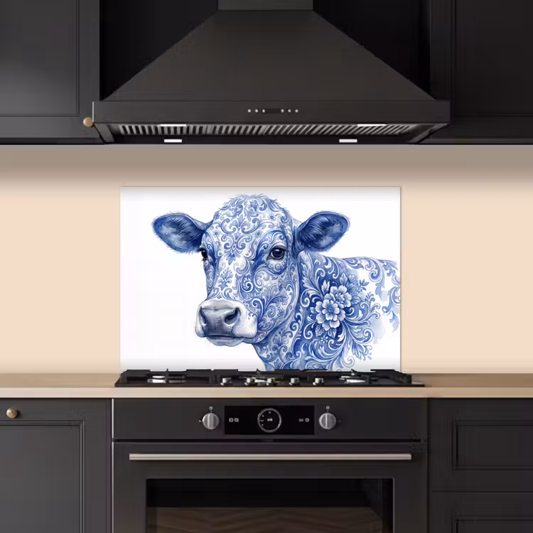 Kitchen splashback for hob - Illustration - Cow - Blue — 5