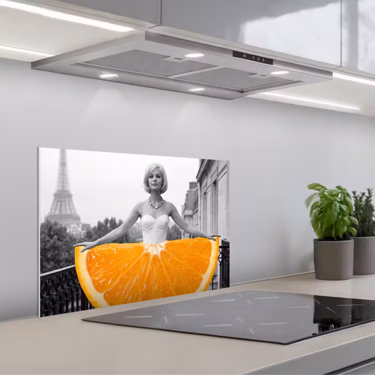 Kitchen splashback for hob - Orange - Eiffel Tower - Woman — 1