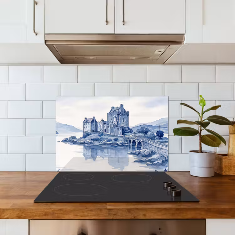 Kitchen splashback for hob - Scottish - Castle - Blue - Watercolor — 3