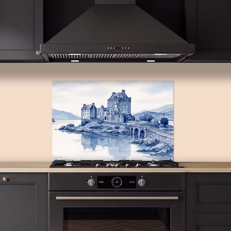 Kitchen splashback for hob - Scottish - Castle - Blue - Watercolor — 5