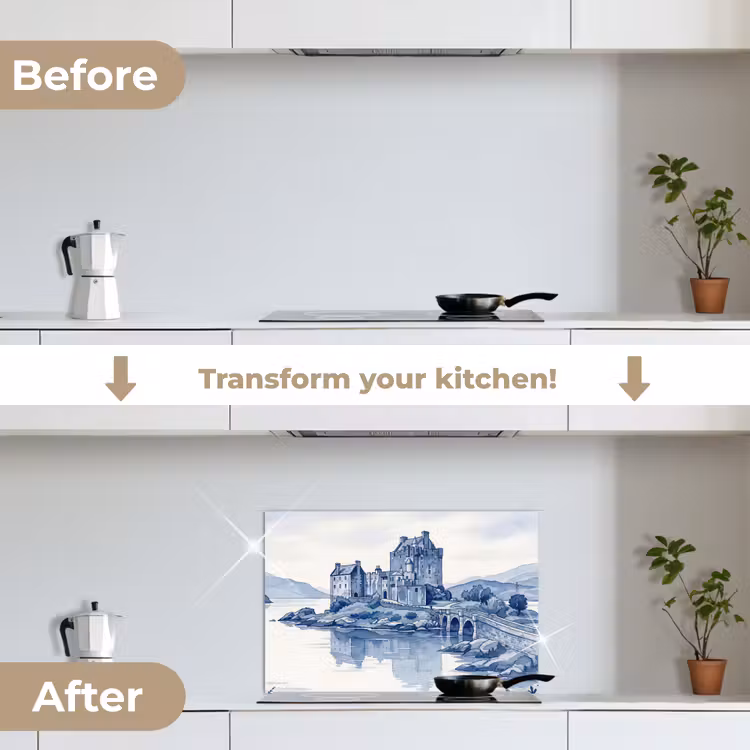 Kitchen splashback for hob - Scottish - Castle - Blue - Watercolor — 7