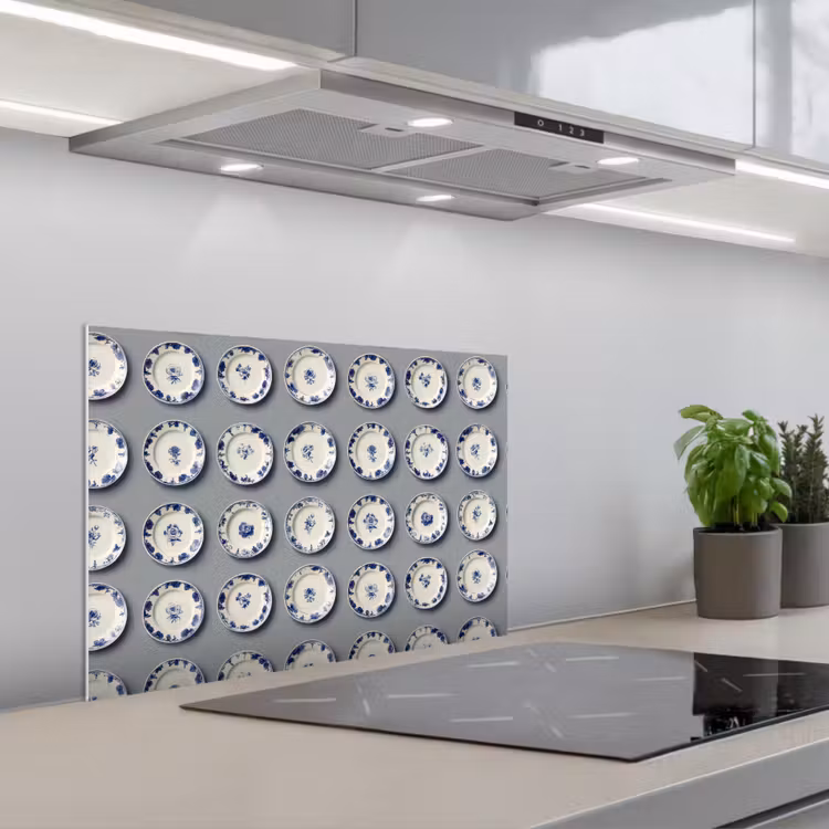 Kitchen splashback for hob - Signs - Flowers - Blue - White — 1