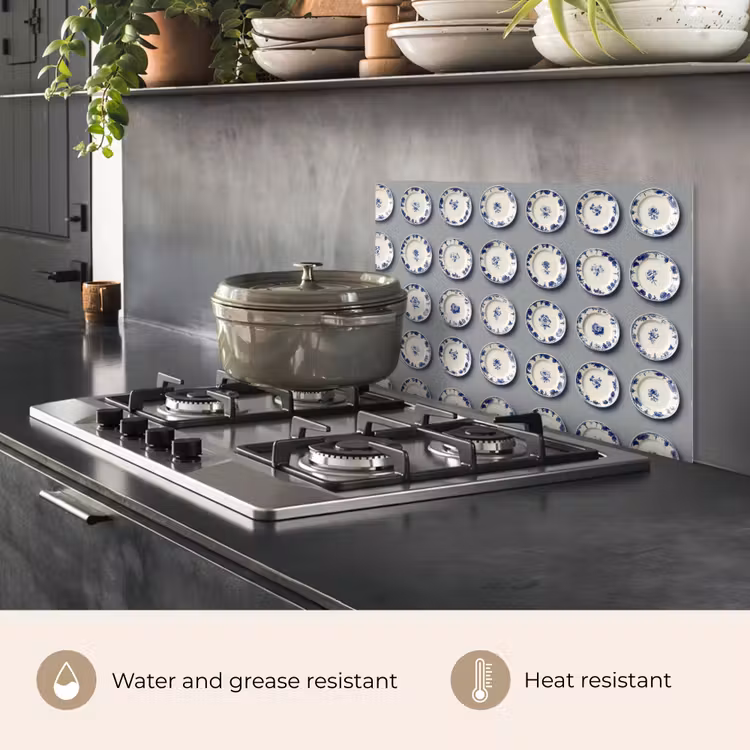 Kitchen splashback for hob - Signs - Flowers - Blue - White — 2