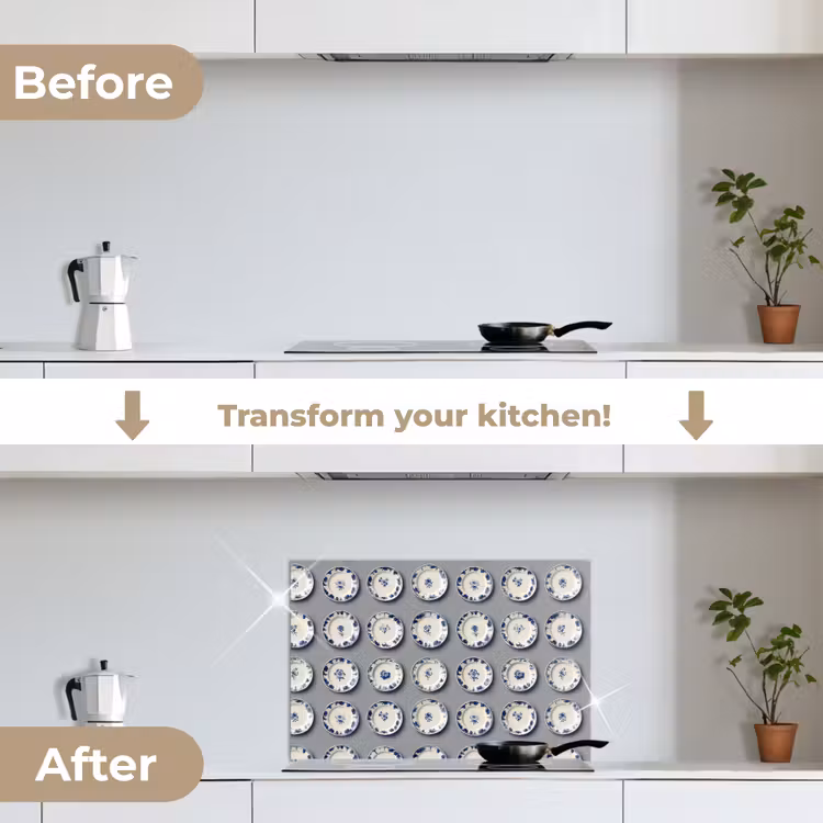Kitchen splashback for hob - Signs - Flowers - Blue - White — 7
