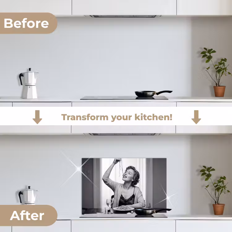 Kitchen splashback for hob - Woman - Spaghetti - Black - White — 7