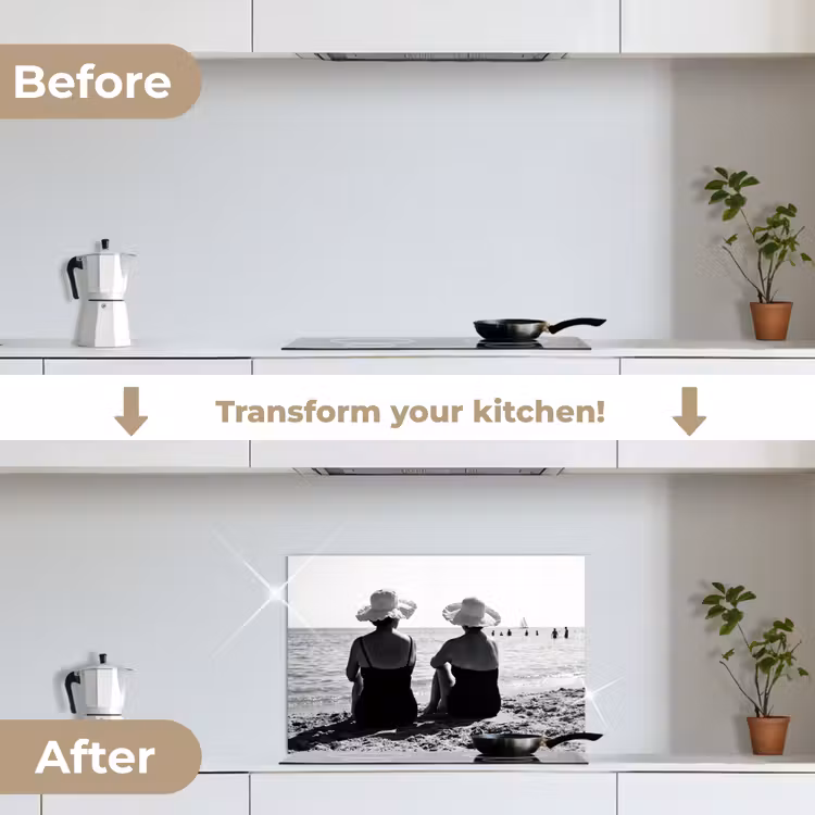 Kitchen splashback for hob - Women - Sun hat - Beach - Black - White — 7