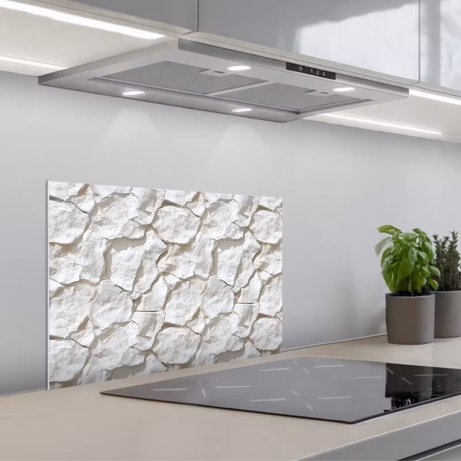 Kitchen splashback for hob - Structure - Rock - White — 1
