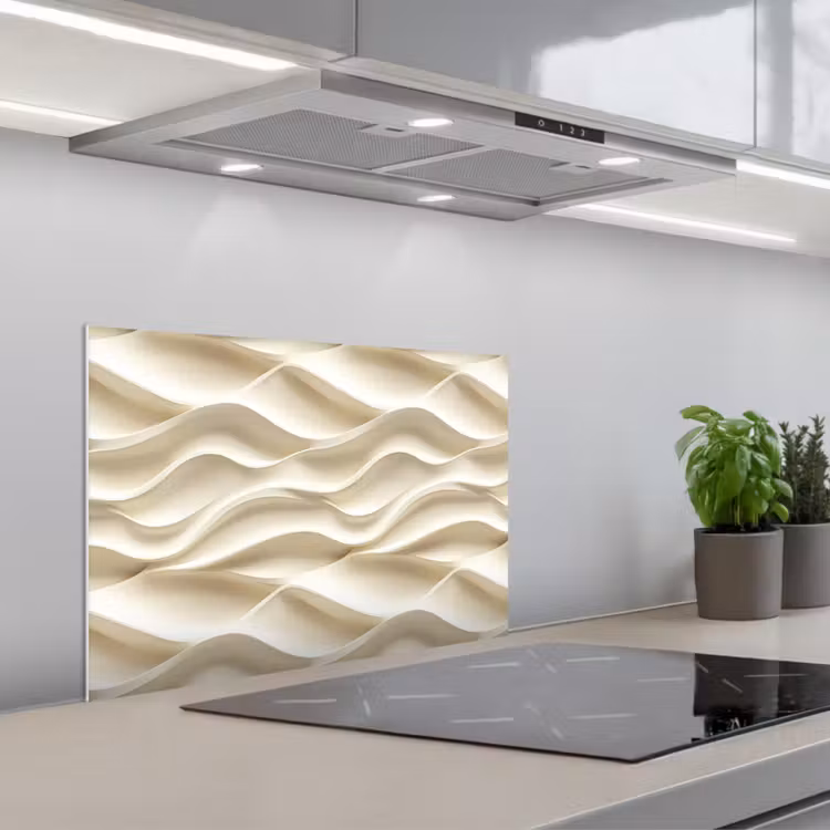 Kitchen splashback for hob - Lines - Wavy - Cream — 1