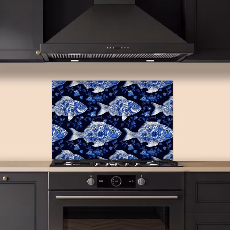Kitchen splashback for hob - Pisces - Flowers - Blue — 5