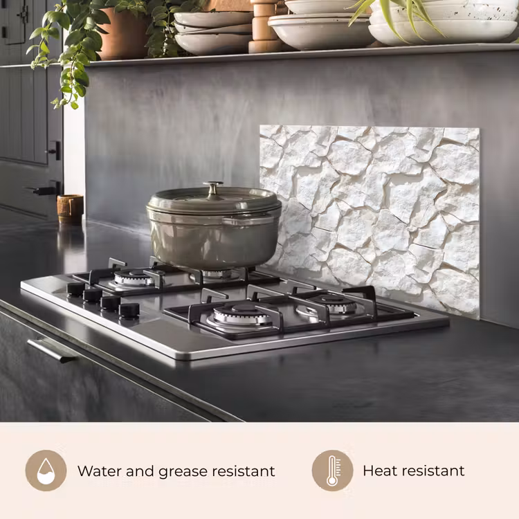 Kitchen splashback for hob - Structure - Rock - White — 2