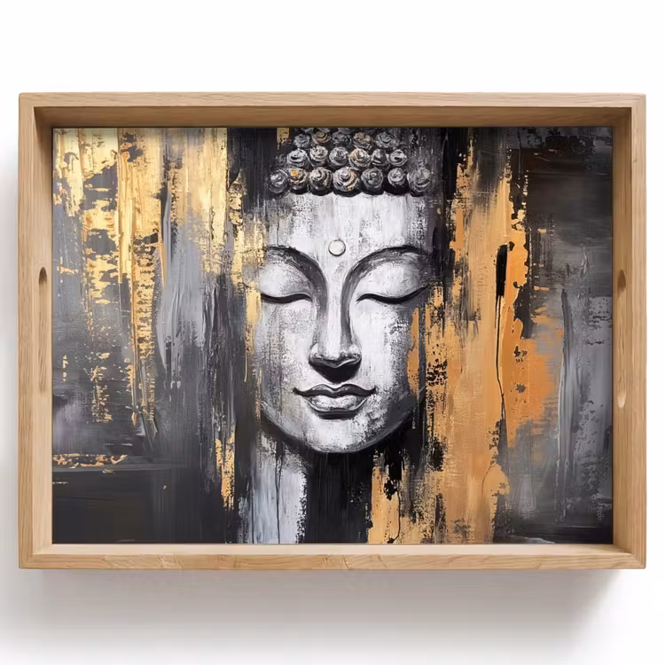Tray - Buddha - Brush strokes - Gold - Abstract — 1