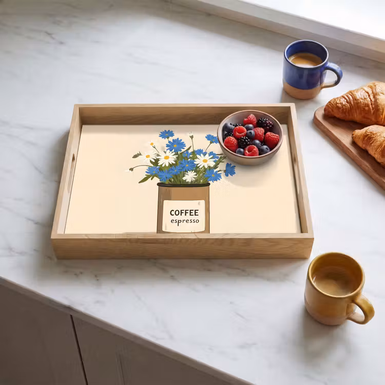 Tray - Coffee - Tin - Minimalist - Flowers — 3