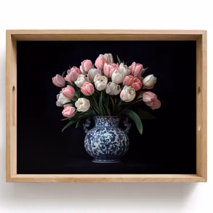 Tray - Flowers - Pink - Tulips - Vase — 1