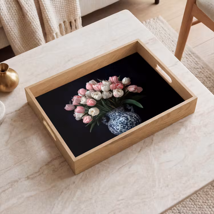 Tray - Flowers - Pink - Tulips - Vase — 2