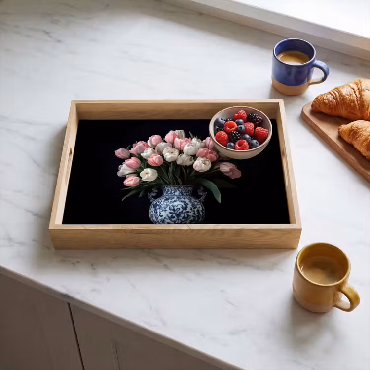 Tray - Flowers - Pink - Tulips - Vase — 3