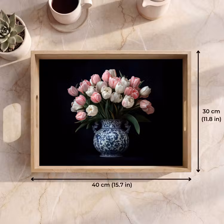 Tray - Flowers - Pink - Tulips - Vase — 7