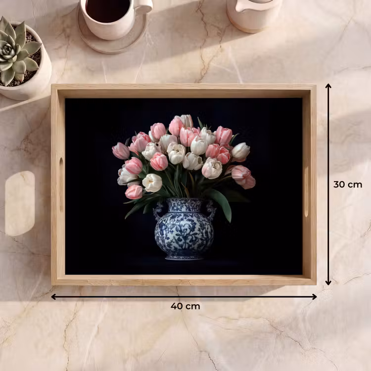 Tray - Flowers - Pink - Tulips - Vase — 8
