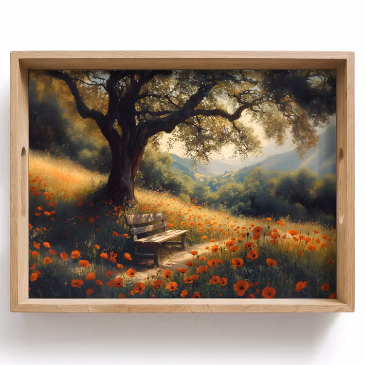 Tray - Bench - Tree - Poppies - Hills — 1