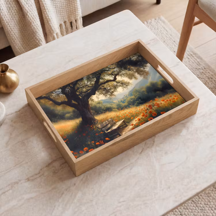 Tray - Bench - Tree - Poppies - Hills — 2