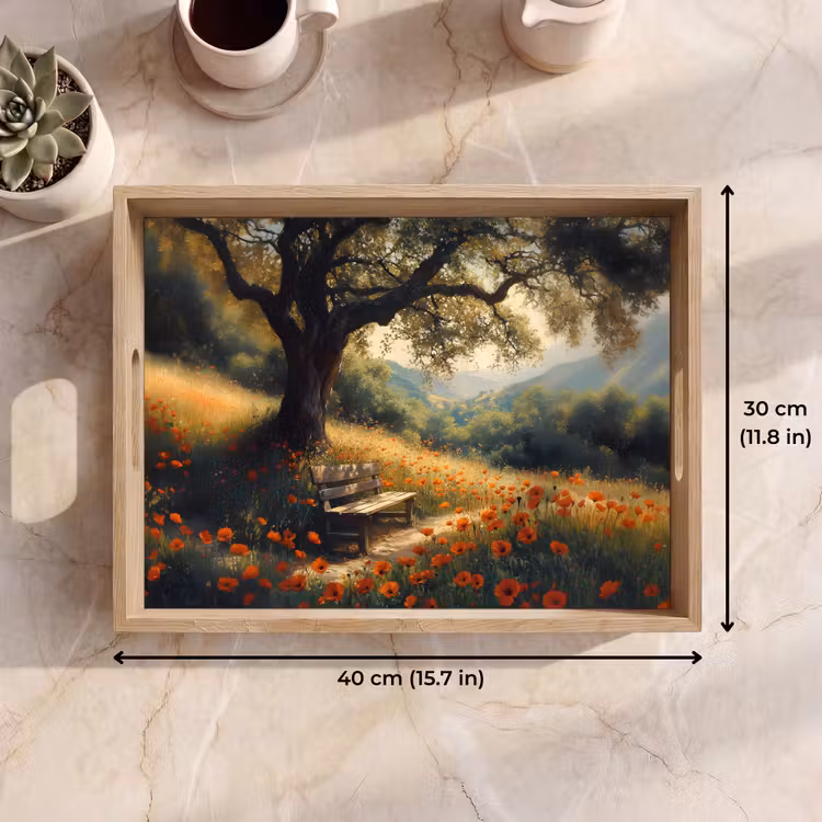 Tray - Bench - Tree - Poppies - Hills — 7