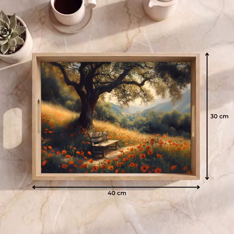 Tray - Bench - Tree - Poppies - Hills — 8