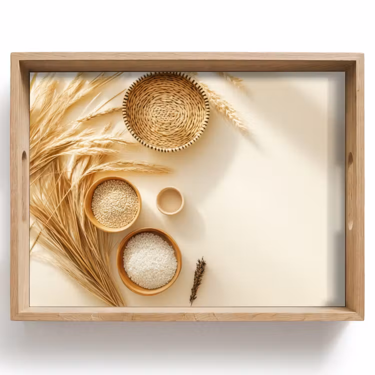 Tray - Cereal - Wood - Bowl - Beige — 1