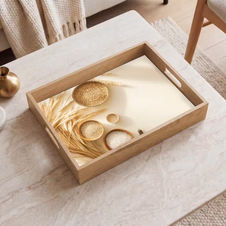 Tray - Cereal - Wood - Bowl - Beige — 2