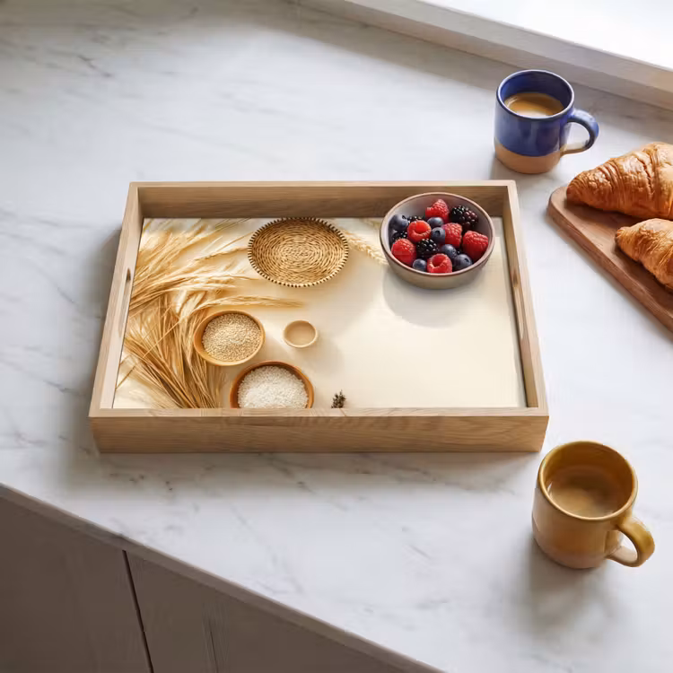 Tray - Cereal - Wood - Bowl - Beige — 3