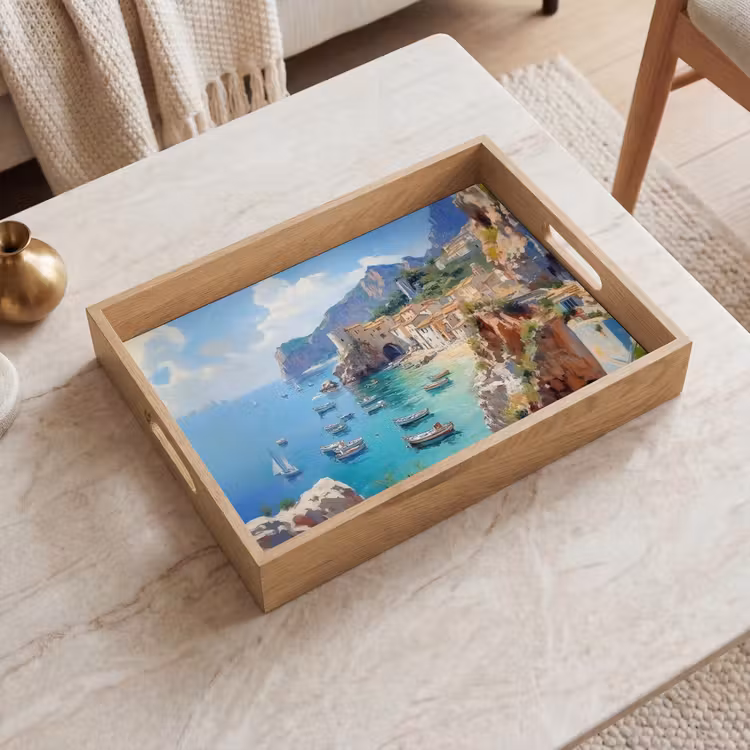 Tray - Coastal village - Painting - Rocks - Boats — 2