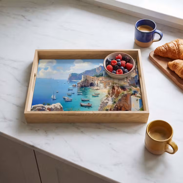 Tray - Coastal village - Painting - Rocks - Boats — 3